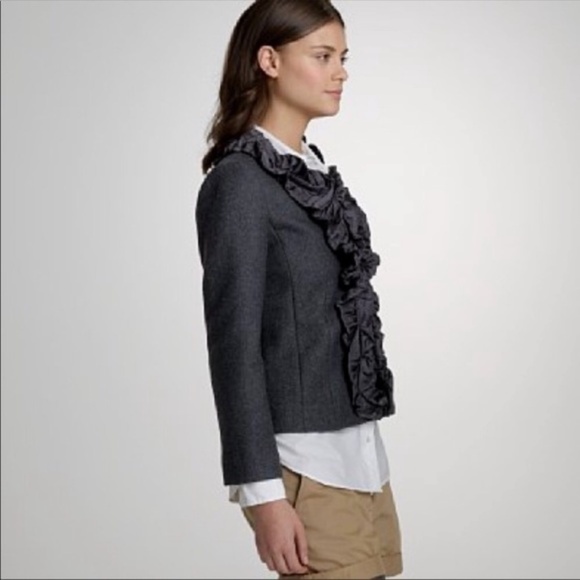 J. Crew Gray Wool Chimera Silk Ruffle Collar Blazer Jacket Charcoal Gray - Picture 3 of 8